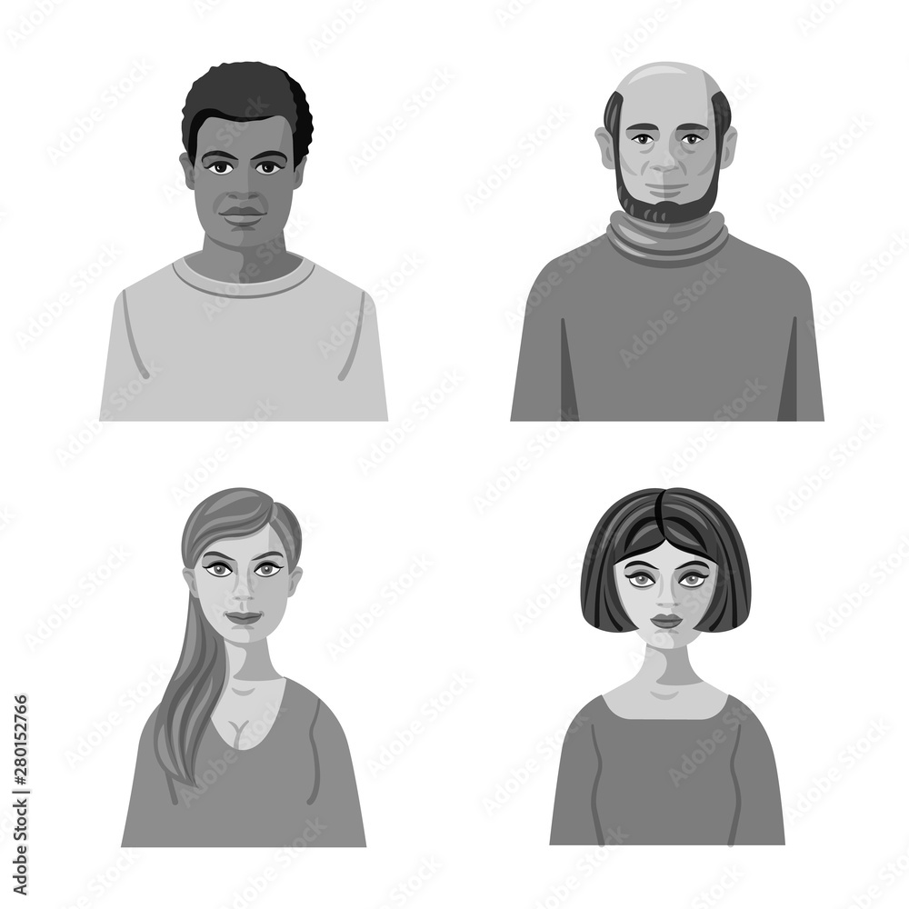 Vector design of face and person symbol. Collection of face and portrait stock vector illustration.