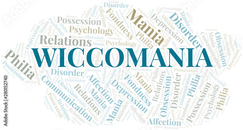 Wiccomania word cloud. Type of mania, made with text only.