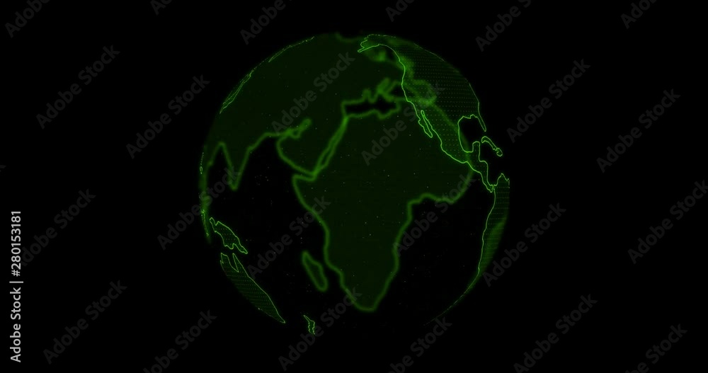Glowing green Earth spinning on black background Glowing green Earth spinning on black background
