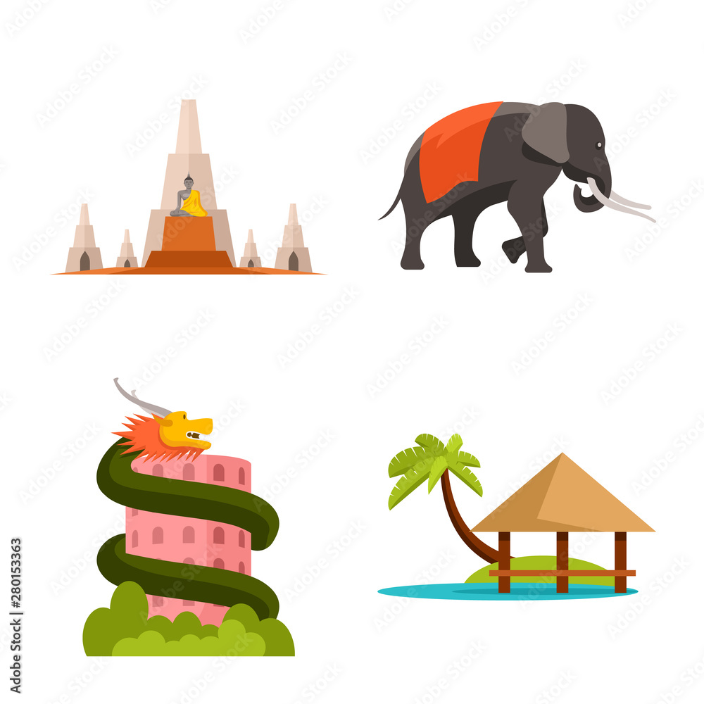 Obraz premium Isolated object of thailand and travel sign. Collection of thailand and culture stock symbol for web.