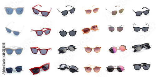 set of sun glasses isolated over the white background .