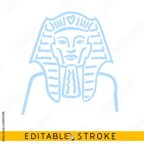 Egyptian Pharaoh icon. Blue color line doodle sketch. Editable stroke icon.