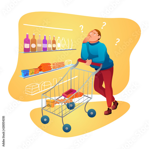 Grocery shopping flat vector illustration