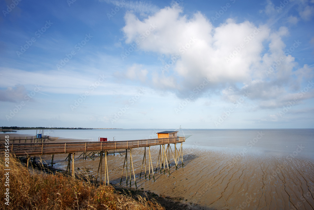 the carrelets fishing huts of the  Charron bay in charente maritime coast