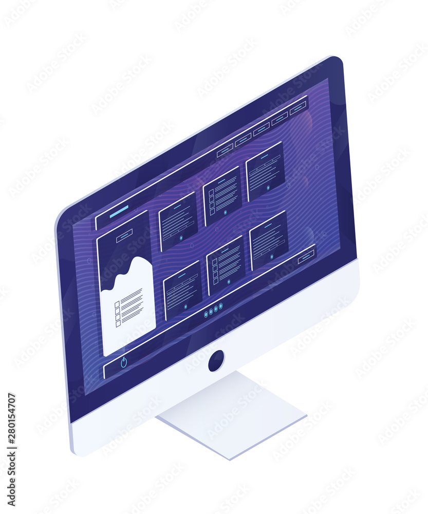 Fototapeta premium Computer monitor isometric vector illustration