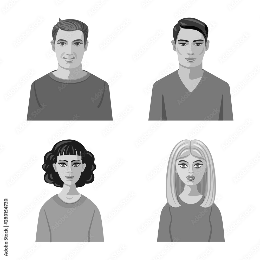 Isolated object of face and person symbol. Collection of face and portrait stock vector illustration. Isolated object of face and person symbol. Collection of face and portrait stock vector illustration.