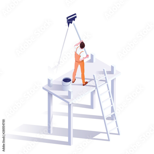 Wall painter isometric vector illustration