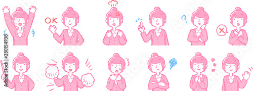 Pop Illustration of a job-hunting girl student face and pose set 1