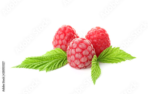 Sweet ripe raspberry on white background