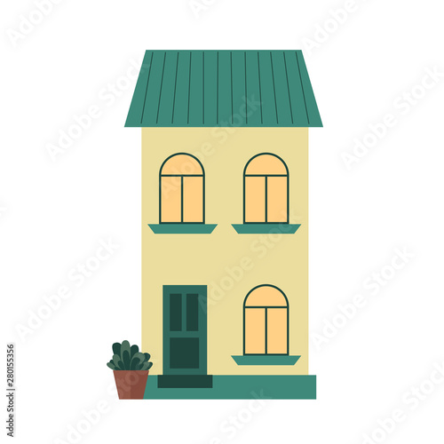 City town house vector facade face side street view city modern world house building cartoon architecture