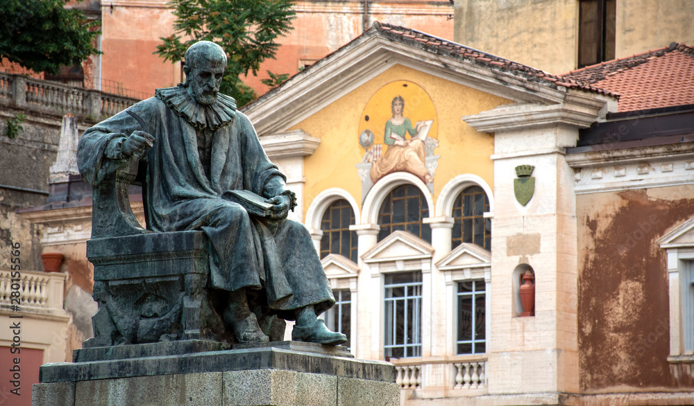 Statue of Bernardino Telesio, the ancient philosopher, located in Piazza XV marzo, Cosenza - Italy