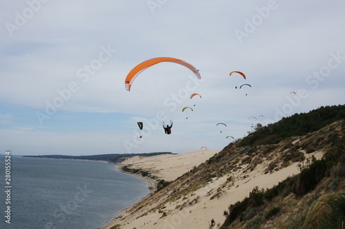 France. Paragliding of the Dunes du PIlat at the Atlantique coast