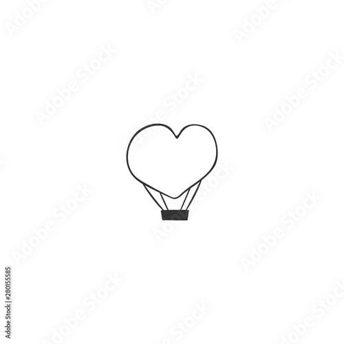 Hand drawn vector icon, a heart shaped hot air balloon. Sky sports logo element.