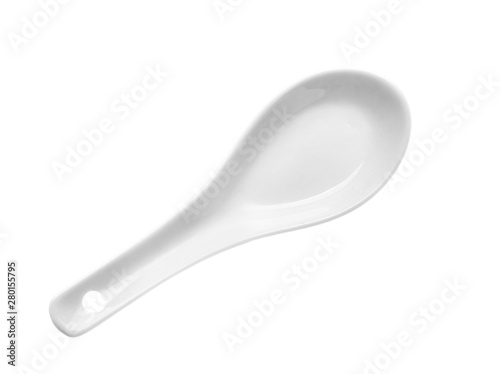 Ceramic spoon on white background