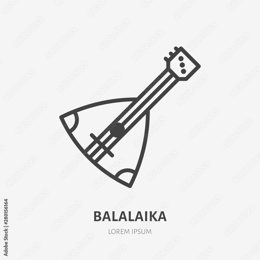 Balalaika flat line icon. Vector thin sign of russian musical instrument, outline illustration Balalaika flat line icon. Vector thin sign of russian musical instrument, outline illustration