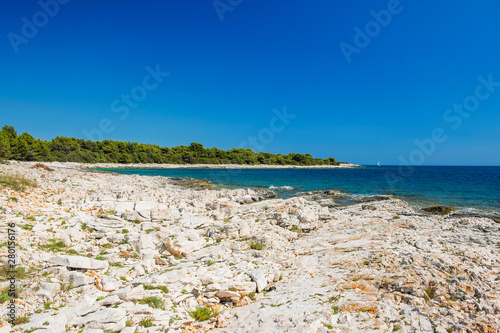 Croatia, Adriatic coast, rocky shore in turquoise sea, clear blue water on the island of Dugi Otok © ilijaa