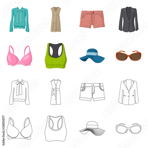 Vector design of woman and clothing icon. Set of woman and wear vector icon for stock.