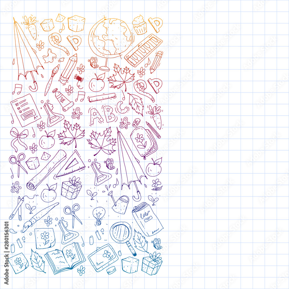 Fototapeta premium Back to school vector pattern. Education icons for children.