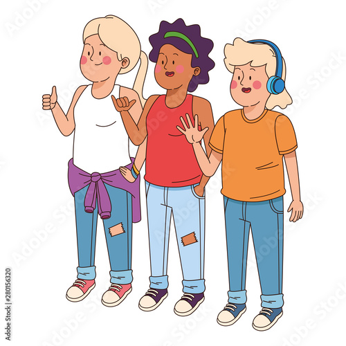 Teenagers friends smiling and greeting