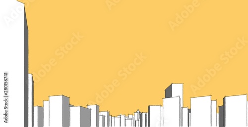 Cityscape modern architecture The scenery of the city  high-rise buildings  lines that show the modern  Sketch style. Illustration.