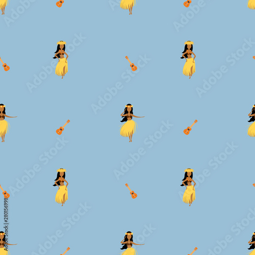 Hawaiian dancer seamless pattern isolated on blue, vector illustration.