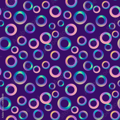 Seamless pattern different size colorful circles on violet background. Design can be used for textile  wrapping paper  banner