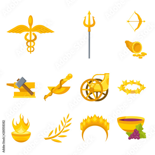 Vector illustration of attributes and greek logo. Collection of attributes and god vector icon for stock.