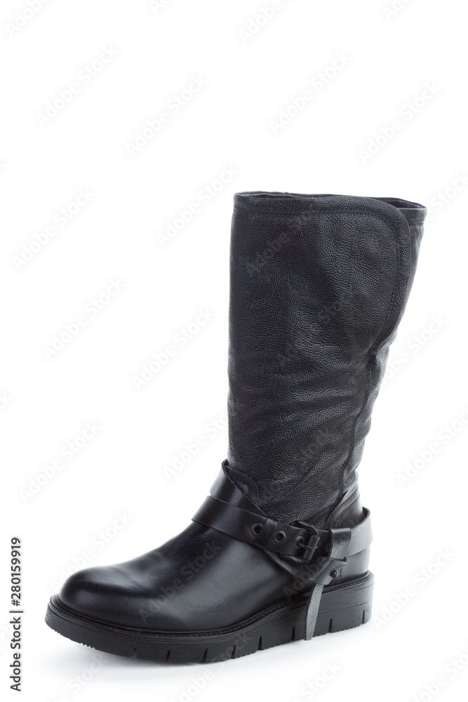 Woman high knee leather boots isolated on white background Woman high knee leather boots isolated on white background