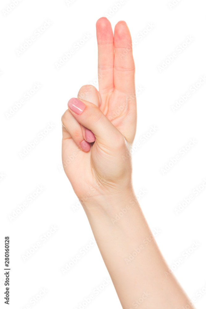 Empty open woman hand on white background Empty open woman hand on white background