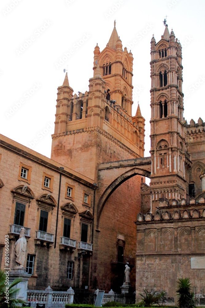 evocative image of the Cathedral of Palermo, dedicated to the Assumption of the Virgin Mary,  Sicily, Italy, UNESCO World Heritage