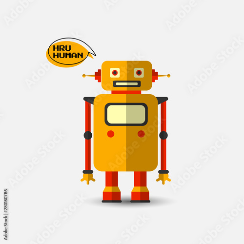 Retro vintage funny vector robot icon in flat style isolated on grey background. Vector vintage illustration of flat Chatbot icon. Customer support service chat bot. Cute cartoon retro robot icon