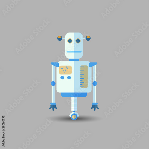 Retro vintage funny vector robot icon in flat style isolated on grey background. Vector vintage illustration of flat Chatbot icon. Customer support service chat bot. Cute cartoon retro robot icon