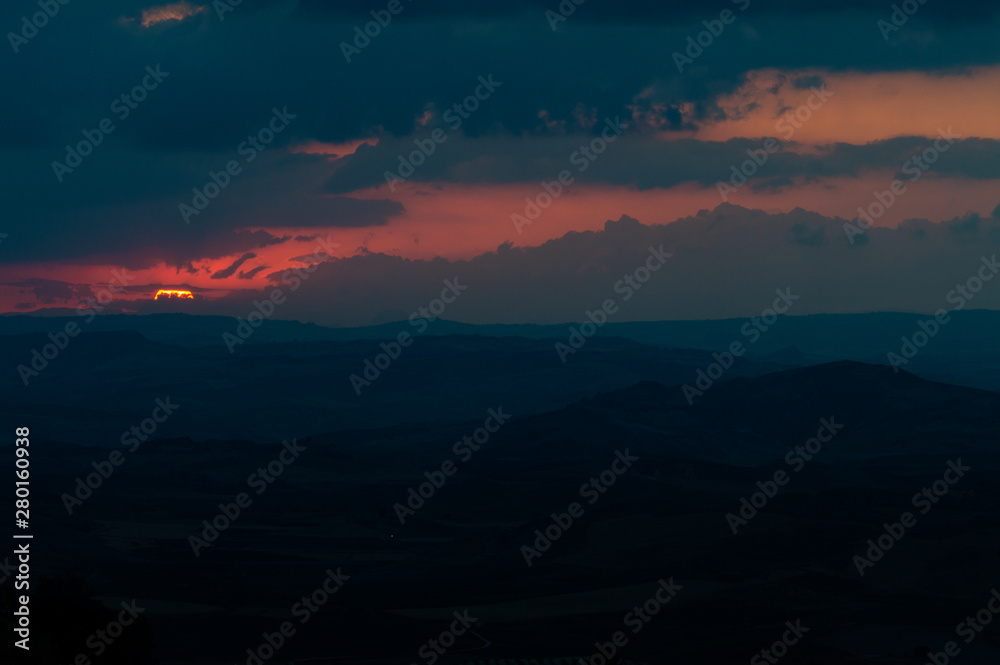 Wonderful Sunset in the Clouds, Mazzarino, Caltanissetta, Sicily, Italy, Europe Wonderful Sunset in the Clouds, Mazzarino, Caltanissetta, Sicily, Italy, Europe