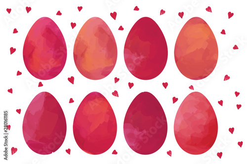 Drawn bright red eggs silhouettes kit, small spring, easter elements set white isolated