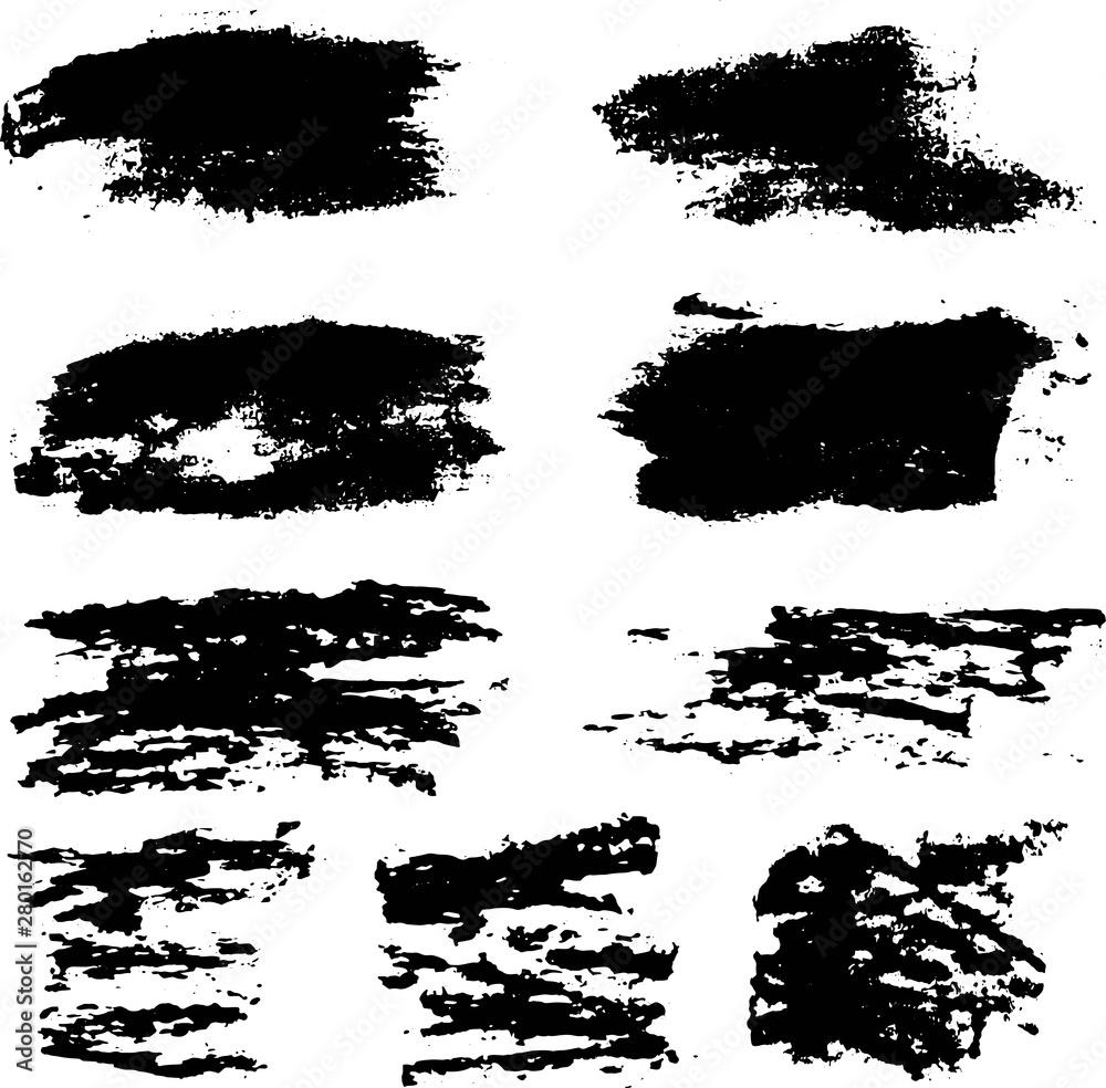 Black paint brush strokes, dirty inked grunge art brushes. Creative sketch brush stroke, illustration of brush stain line
