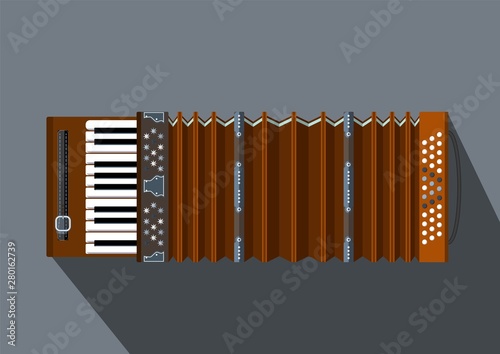 Musical instrument russian accordion on grey background. Vector illustration isolated in flat style.