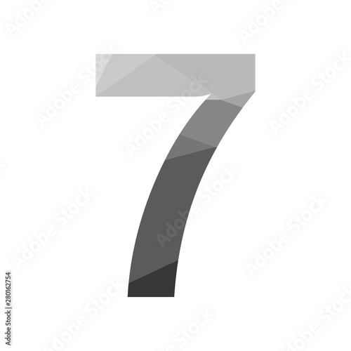 Grey vector polygon seven number font with long shadow.  Low poly illustration of flat design.