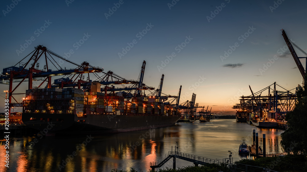 Port of Hamburg Waltershof at sunset