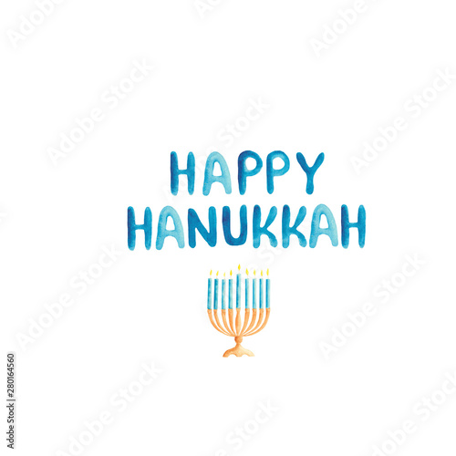  Watercolor set with festive attributes of Hanukkah.