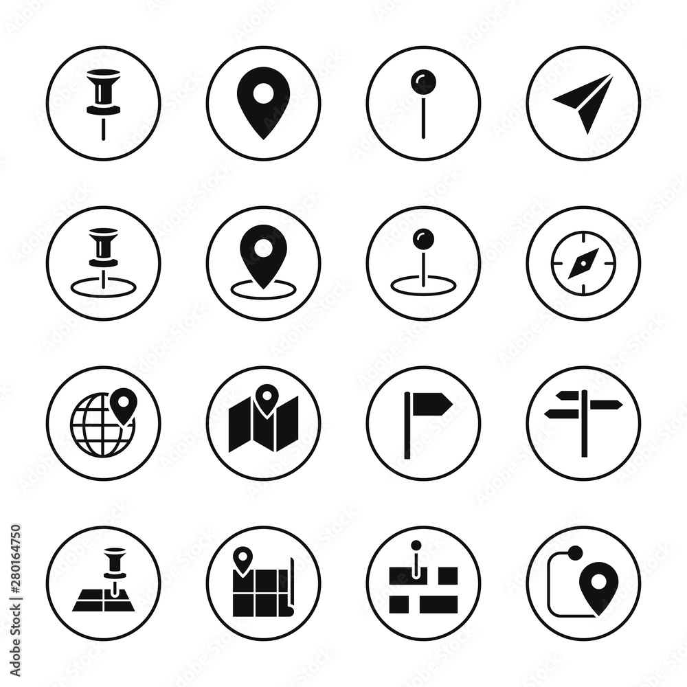 Map landmark location icons set Map landmark location icons set