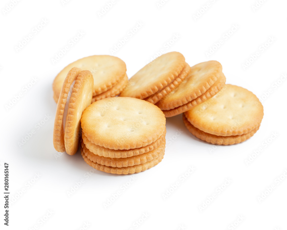 Dry cracker cookies isolated on white background. Dry cracker cookies isolated on white background.