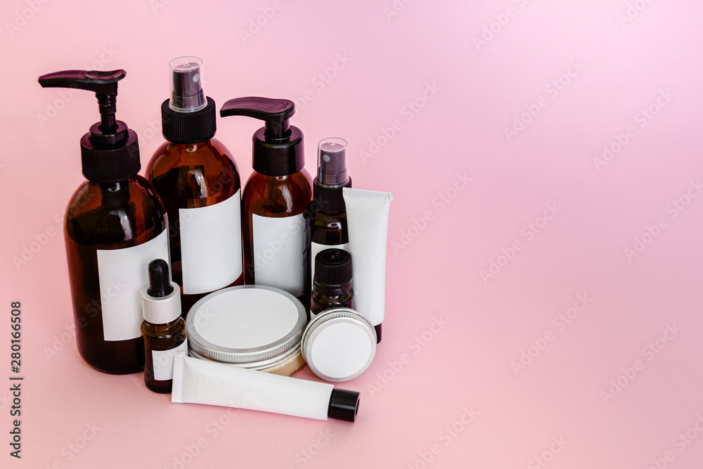 Cosmetic bottles and containers with blank labels Cosmetic bottles and containers with blank labels