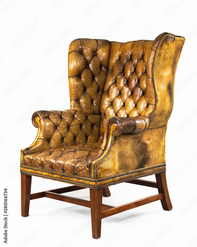 antique yellow leather wing chair isolated Stock Photo Adobe Stock
