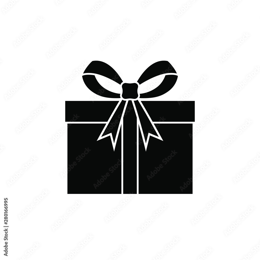 Gift graphic icon. Souvenir with a ribbon sign isolated on white background. Present flat symbol. Vector illustration Gift graphic icon. Souvenir with a ribbon sign isolated on white background. Present flat symbol. Vector illustration