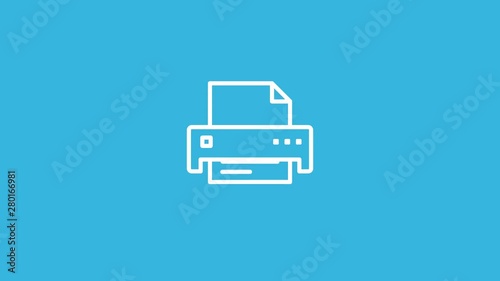 Printer Line Icon Animation with Alpha stock video