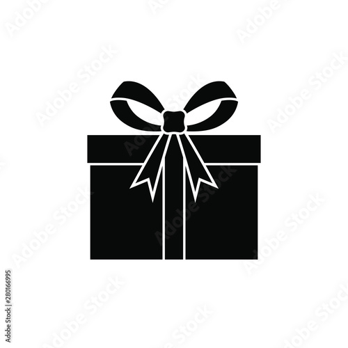 Gift graphic icon. Souvenir with a ribbon sign isolated on white background. Present flat symbol. Vector illustration