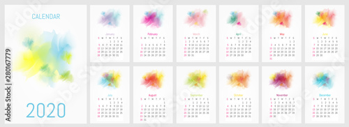 Vector watercolor design calendar 2020