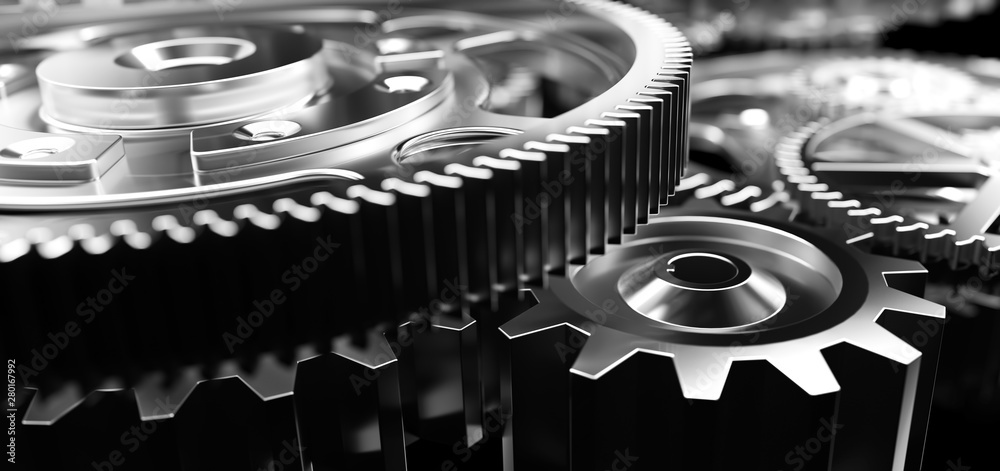 Mechanism, gears and cogs at work. Industrial machinery Stock Photo