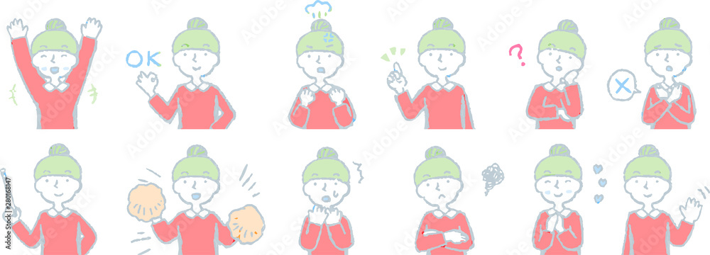 Pop Illustration of a Upper body of woman face and pose set Pop Illustration of a Upper body of woman face and pose set