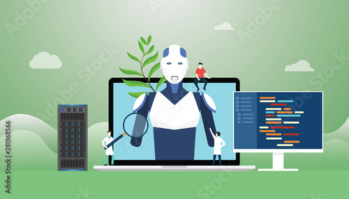 artificial intelligence ai concept with robot and technology development construction with programming language with modern flat style - vector